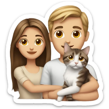 Long Brown hair girl and brown hair white man holding tabby cat  sticker