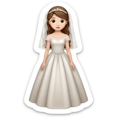 Chica blanca, ojos marrones,vestida novia, cuerpo entero, pelo castaño largo y recogido sticker