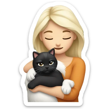 White woman with black hair hugging a Himalayan cat tiger sticker