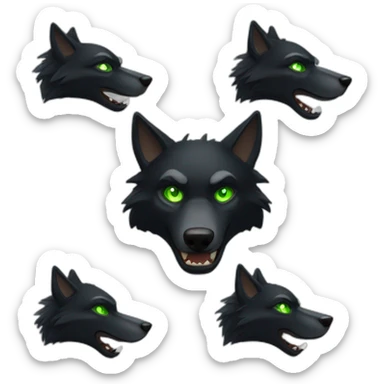 Mad Black wolf with green eyes sticker