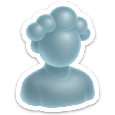 front view, person made of white convex clouds, shoulder up, matte glass style sticker