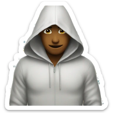 Man wearing a hood covering his face with a "D" alphabet sticker