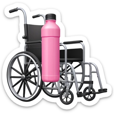 Pink water bottle sitting on a wheelchair with cars in the background  sticker