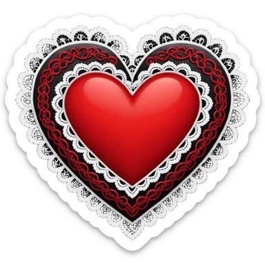 red and black heart with white lace, more black than red sticker