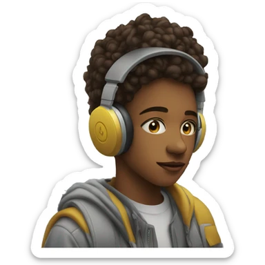 young teenager listen to music in street sticker