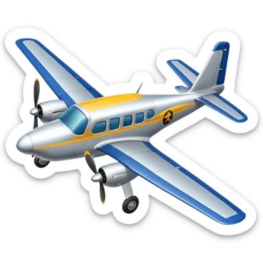 A small propeller plane with a bright painted nose and sturdy landing gear flying low and fast.
 sticker