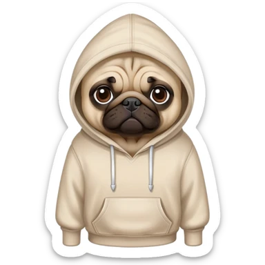 pug dog wearing a hoodie, pug life sticker