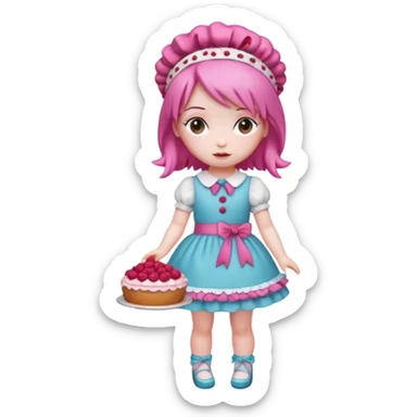 Isolated detaile illustration incredibly raspberry torte doll figurine full body with pink hair and a raspberry hairband sticker