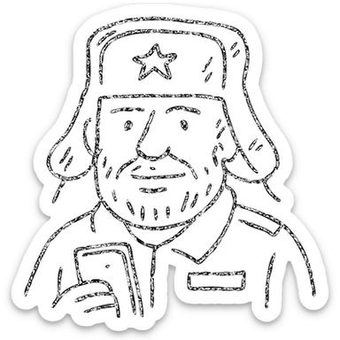 Russian army military blogger wearing an ushanka hat sticker