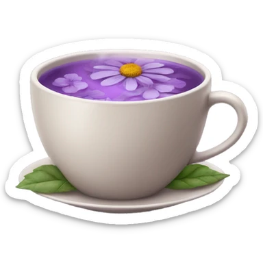 Warm purple cup of herbal tea with flowers floating over it sticker