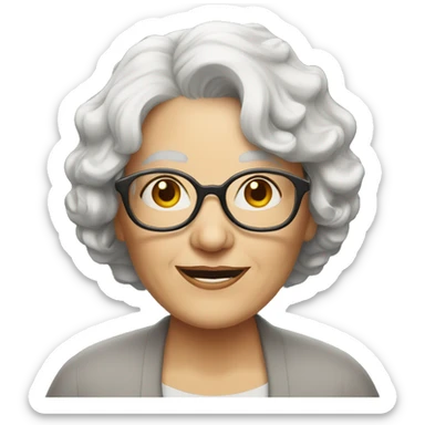 older woman with short wavy white hair and glasses sticker