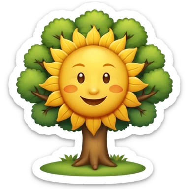 create me a good morning emoji with trees, animals, and a happy sun sticker