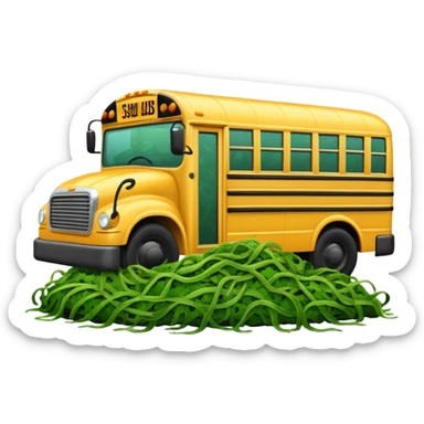Front view of a School bus covered in seaweed sticker