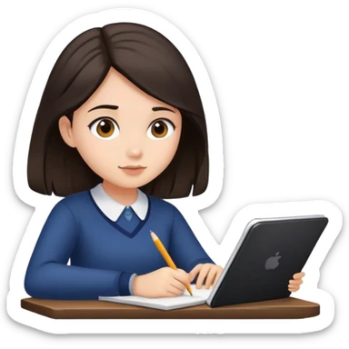Girl studying and has dark brown hair  sticker