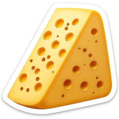 A 3D cartoon wedge of yellow cheese with round holes, bright tone, soft shadow, Memoji-style. sticker