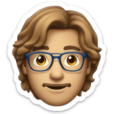 Homme cheveux long marron avec lunette et yeux bleu sticker