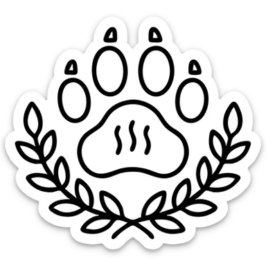 stylized icon of Bengal tiger paw print with victory laurel, clean modern icon style sticker