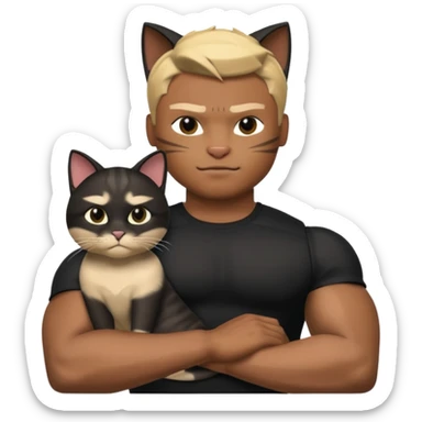 Roblox cat and human whit black musculos shirt sticker