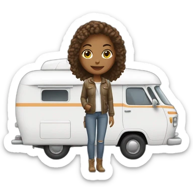 Travel Girl in front of a white Campingcar  sticker