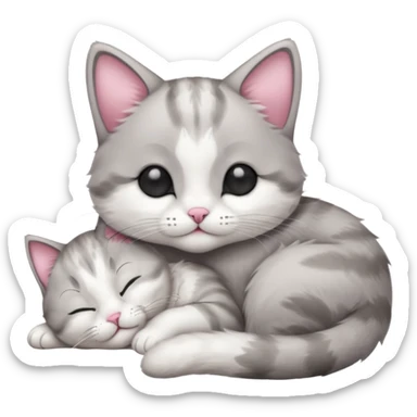 1 grey and white small cat with its eyes closed lying down leaning on its elbow with its paw curled under his head holding it up sticker