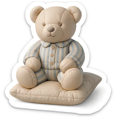 teddy bear in striped pajamas sitting on a pillow, cushion style sticker