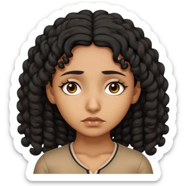a tan pretty bratz indian girl with curly black hair, looking sad sticker