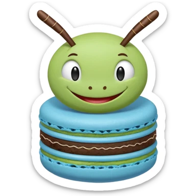 A cartoon cricket on a blue macaron sticker