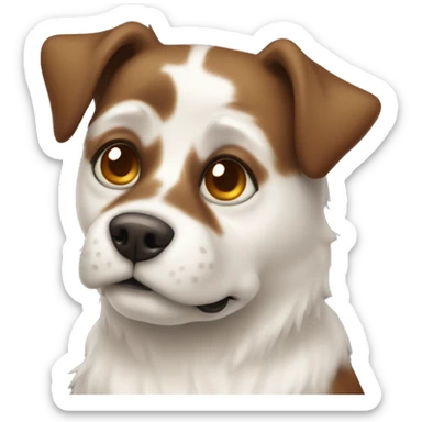 White and brown dog whit honey-colored eyes, with sticker