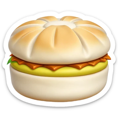 Steamed pork buns Baozi with visible pleated top, simplified emoji style with bold outlines and bright colors, cartoon style Northern Chinese breakfast staple sticker