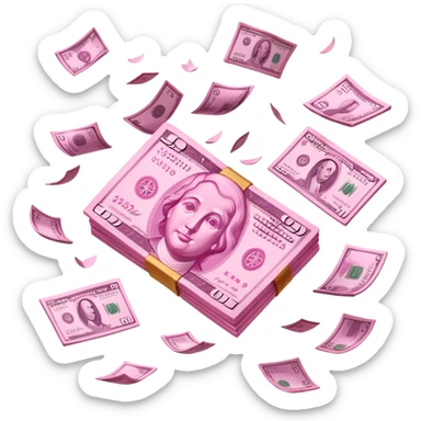 pink money flying  sticker