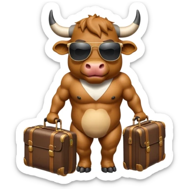 generate an emoji of a bull that is travelling. maybe wearing sunglasses or drinking a drink or carrying a suitcase sticker