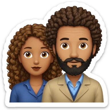 Beso mujer morena rizada cabello largo y hombre blanco con barba negra sticker