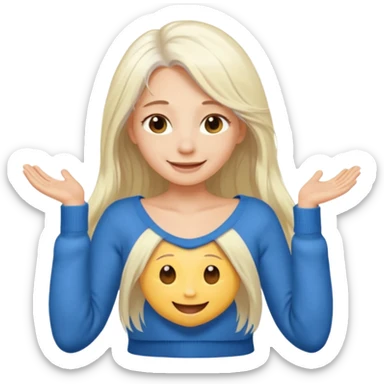 blonde woman with long white hair, half-naked, taking off a sweater, simple features, emoji style sticker