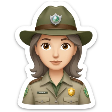 white woman park ranger with brown and gray hair sticker