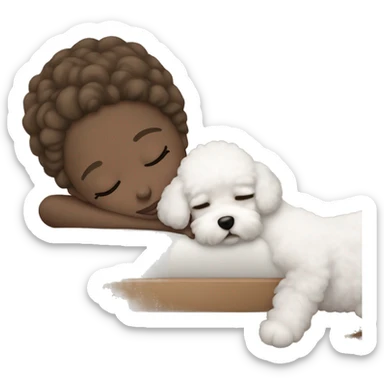 White girl brown hair sleeping with Mini Bichon sticker