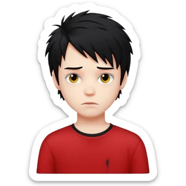 zombie boy with messy black hair and red shirt emo sticker