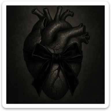 realistic gothic heart with a black velvet ribbon sticker