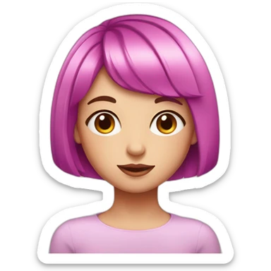 girl with purple eyes, bright pink bob haircut, fair skin sticker
