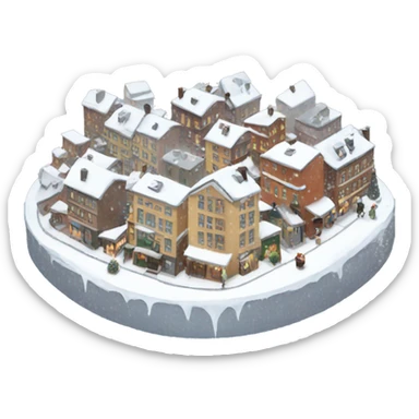 Snow falling ona tiny city  sticker
