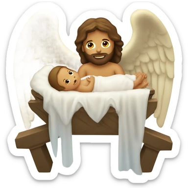 Jesus in a manger baby star and angel sticker