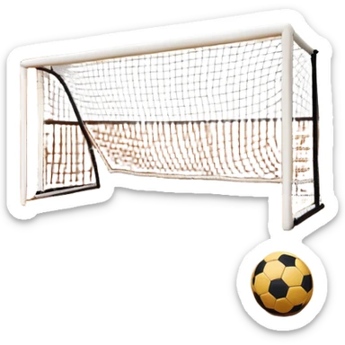 A close-up of footballs and a goal on a covered indoor futsal court with a wooden floor. The scene highlights the details of the balls and goalposts, with the smooth, polished court surface creating a clean and focused atmosphere for the game. sticker