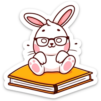 biscuit bunny lying on book with slipping glasses sticker
