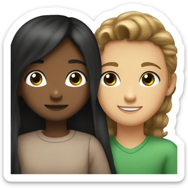 a boy with brown eyes and brown short  hairs hug a girl with green eyes and long black hair  sticker