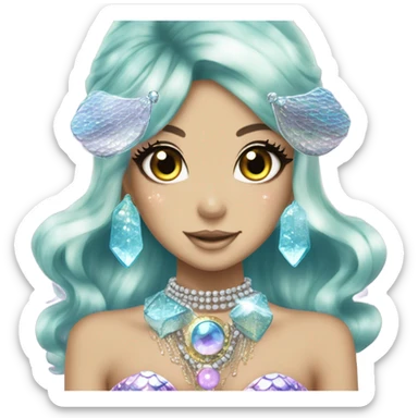 mermaid hime gyaru girl with fish scales, jewerly sticker