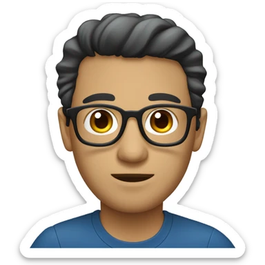 Hombre de tez blanca con lentes, cabello negro, con una camisa azul ocuro sticker