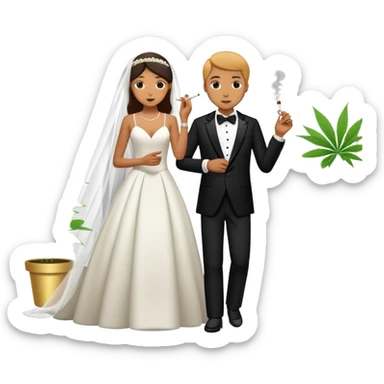 Full body view of a person in fancy clothes sneaking into a wedding ceremony smoking cannabis sticker