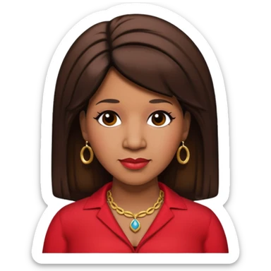 Aretha Franklin with dark brown hair, red outfit sticker