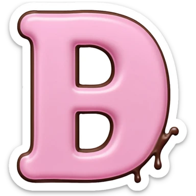“Single pink bubble letter d, white outline, bottom dipped in chocolate with pink frosting drizzle, kawaii style, glossy, soft shading, clean outline, transparent background, Discord emoji size” sticker
