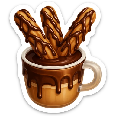 Add extra chocolate drizzle to the churros with chocolate dipping sauce. Keep the background transparent. Maintain the original style and look of the churros and sauce. sticker