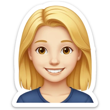 "- Nữ
- 15 tuổi
- Da trắng
- Tóc vàng công chúa tóc mây
- Mặt cười tươi
" sticker